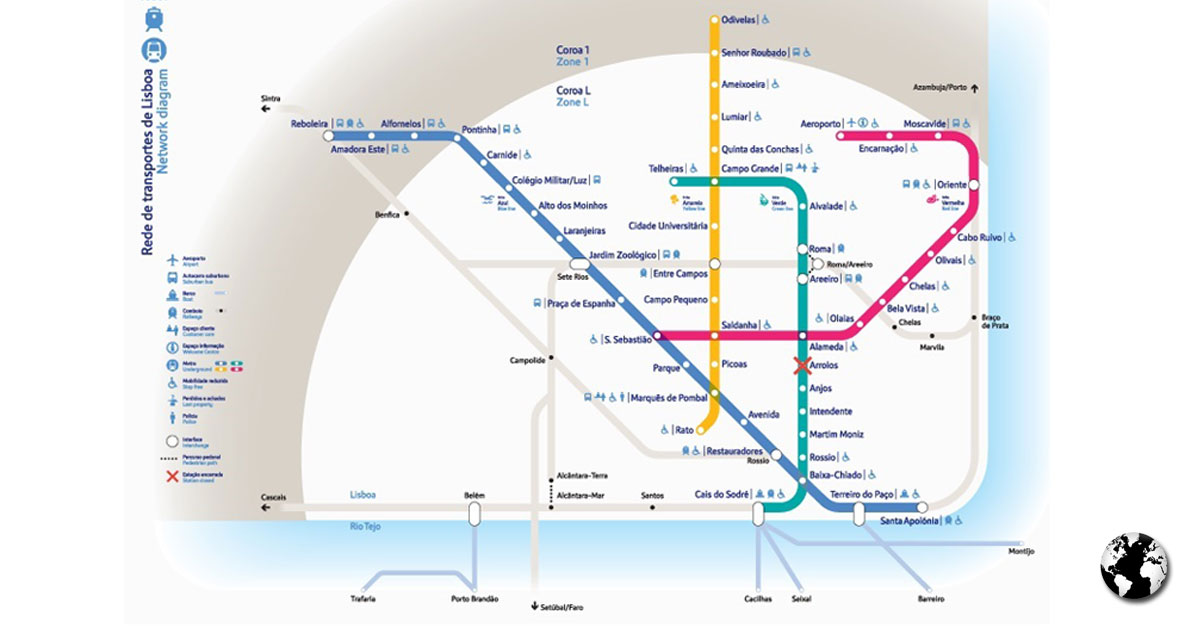 Diagrama da Rede de Transportes de Lisboa.